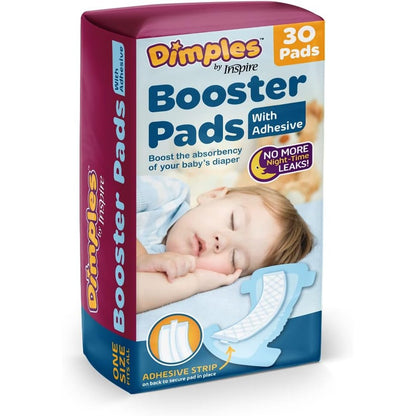 Inspire Dimples Booster Pads front packaging view for diaper leakage protection.