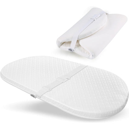 Bophili oval bassinet mattress front view showing quilted texture.