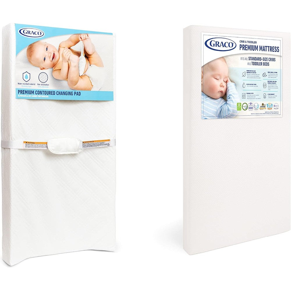 Graco nursery starter pack front view showing mattress and changing pad