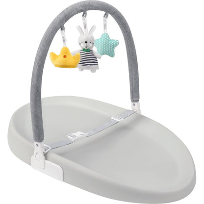 Papablic baby changing pad with grey surface and toy bar