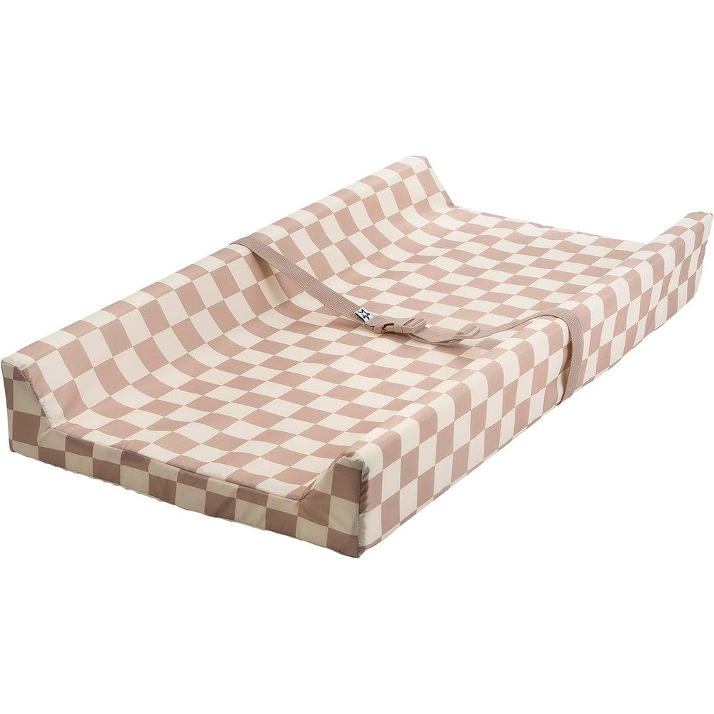 Tiny Twinkle diaper changing pad front view in beige checkers
