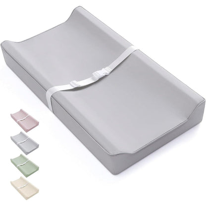 Blissful Diary vegan leather changing pad front view in light gray