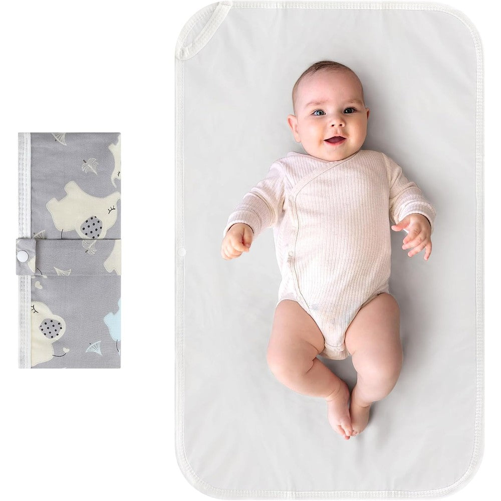 Accmor Portable Diaper Changing Pad front view showing the compact folded grey elephant design