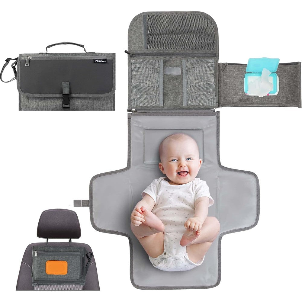 Kopi Baby Portable Diaper Changing Pad in classic grey showing front folded view as a travel clutch