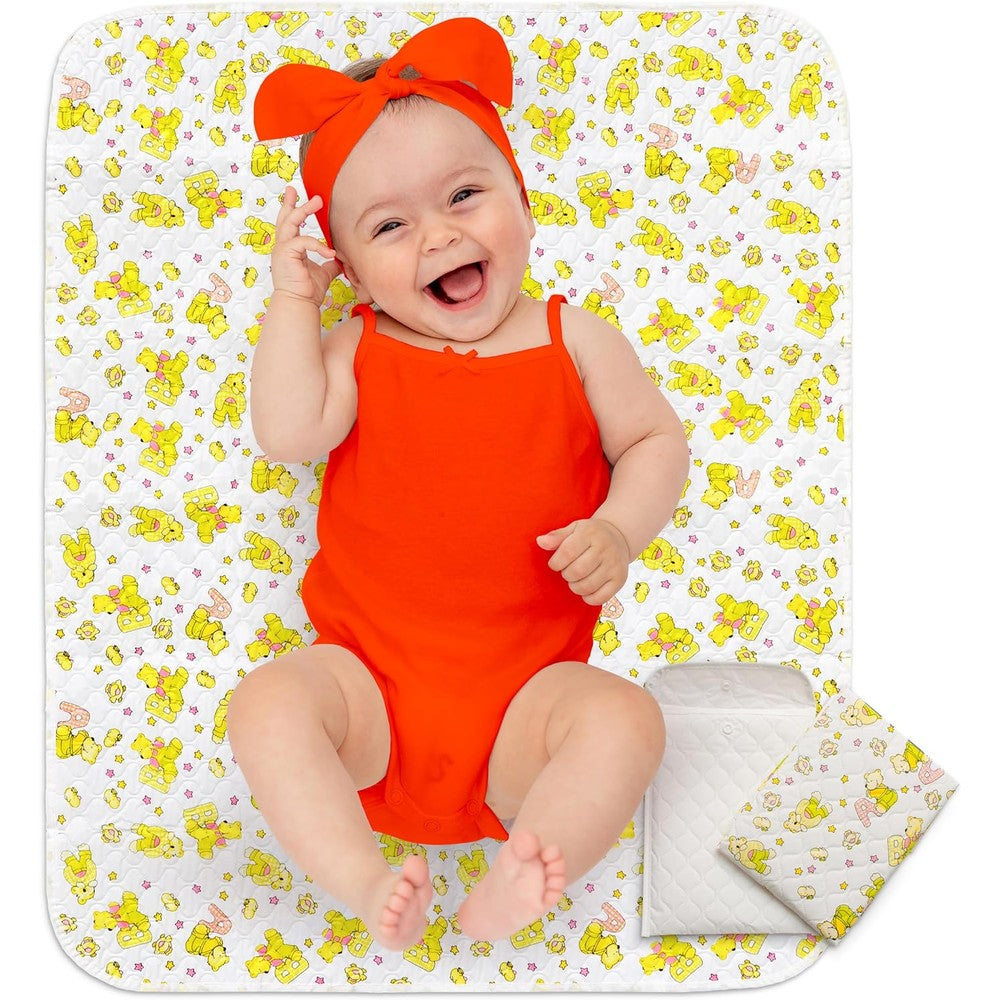 Baby Loovi portable waterproof diaper changing mat in yellow bear pattern