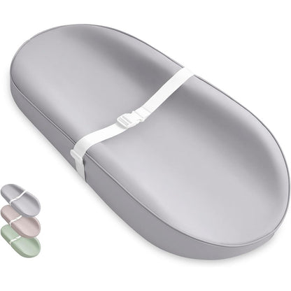 Blissful Diary Vegan Leather Baby Changing Pad front view in light gray color.