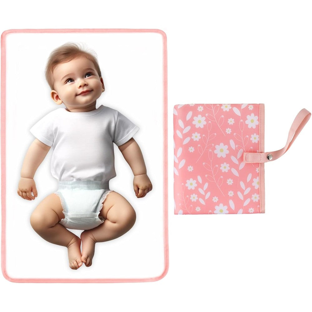 Phoebus Baby portable diaper changing pad in Pink Flowers pattern front view