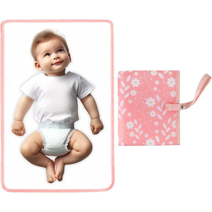 Phoebus Baby portable diaper changing pad in Pink Flowers pattern front view