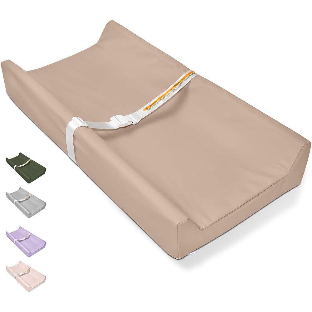 TAOCI vegan leather baby changing pad front view on nursery dresser.