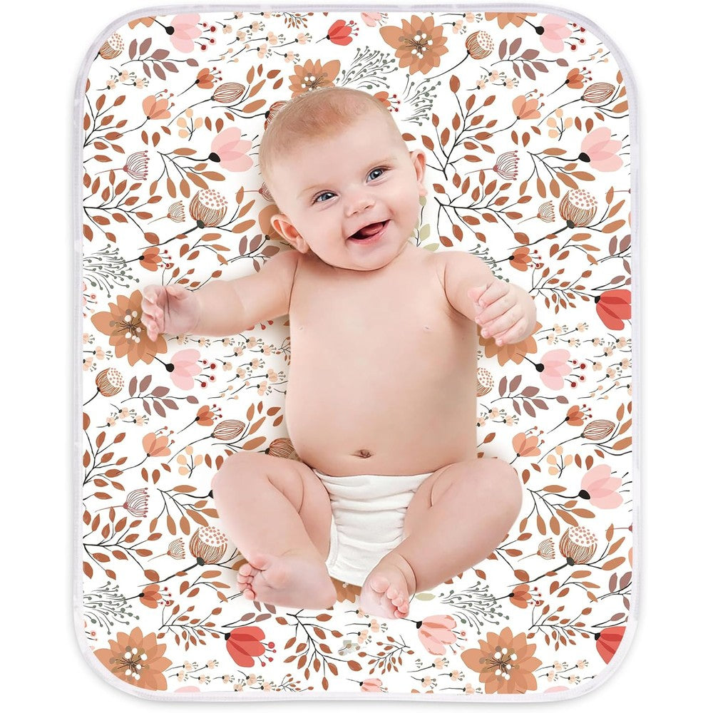 Bnditeu floral print waterproof baby diaper changing pad front view