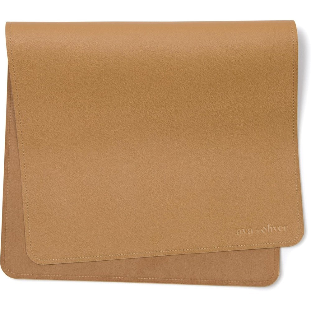 Ava + Oliver vegan leather baby changing mat tan front view