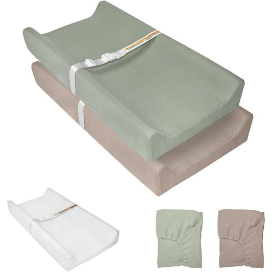 JVEOO muslin baby changing pad front view showing the plush foam cushion base structure