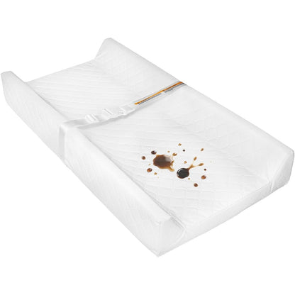 JVEOO waterproof baby changing pad front view showing white wipeable surface and safety strap