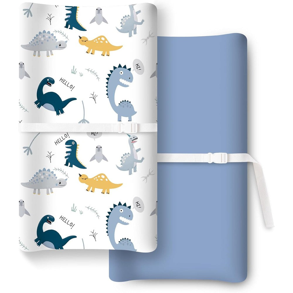 Totchill extra stretchy changing pad cover front view in dino blue