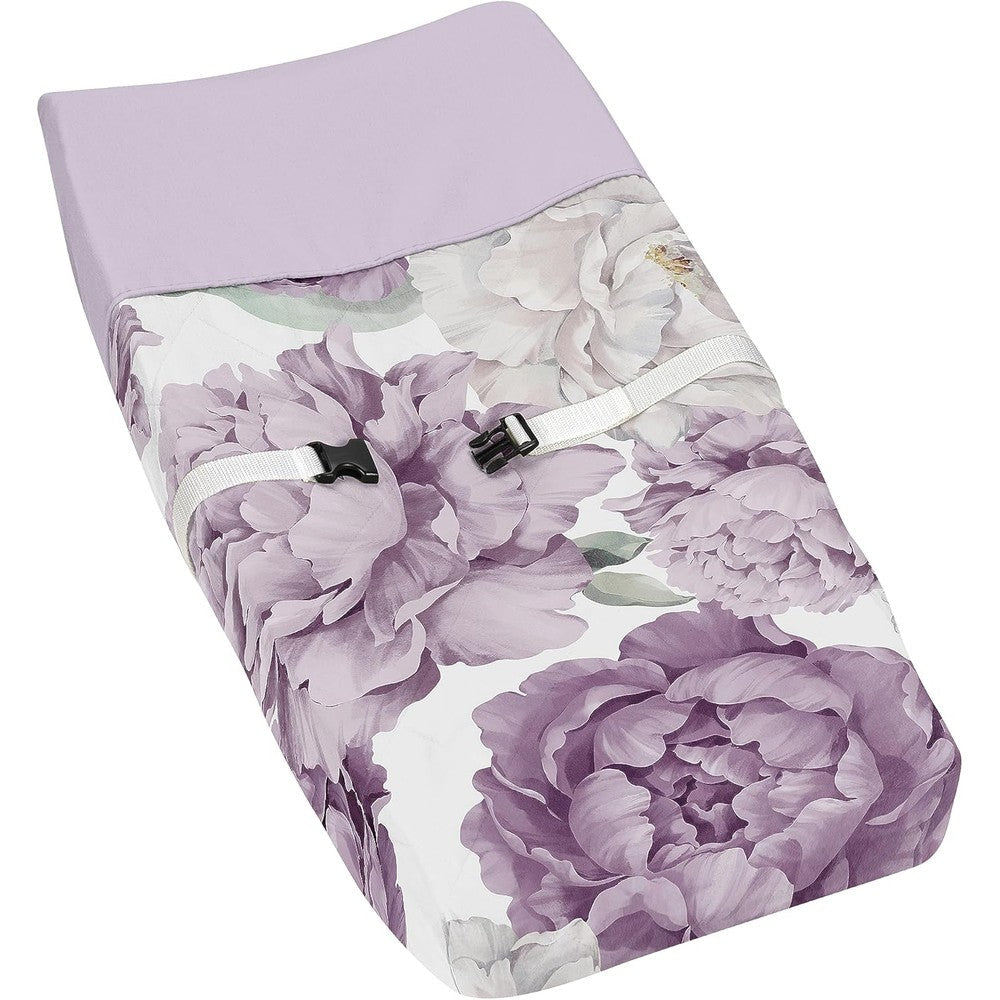 Sweet Jojo Designs lavender floral changing pad cover front view