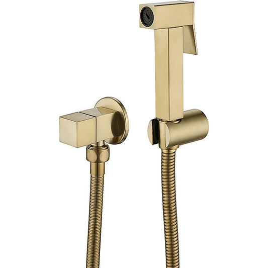 Lxysttp handheld brass bidet sprayer front view in black and brushed gold