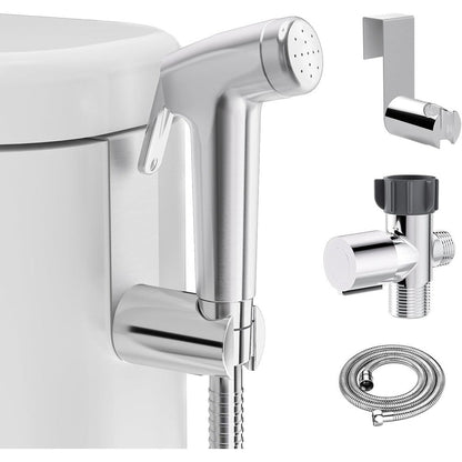 Shineforu handheld bidet sprayer in brushed nickel front view