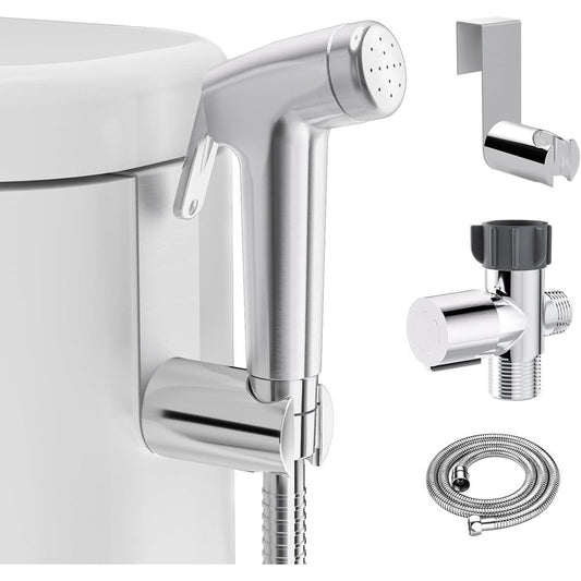 Shineforu handheld bidet sprayer in brushed nickel front view