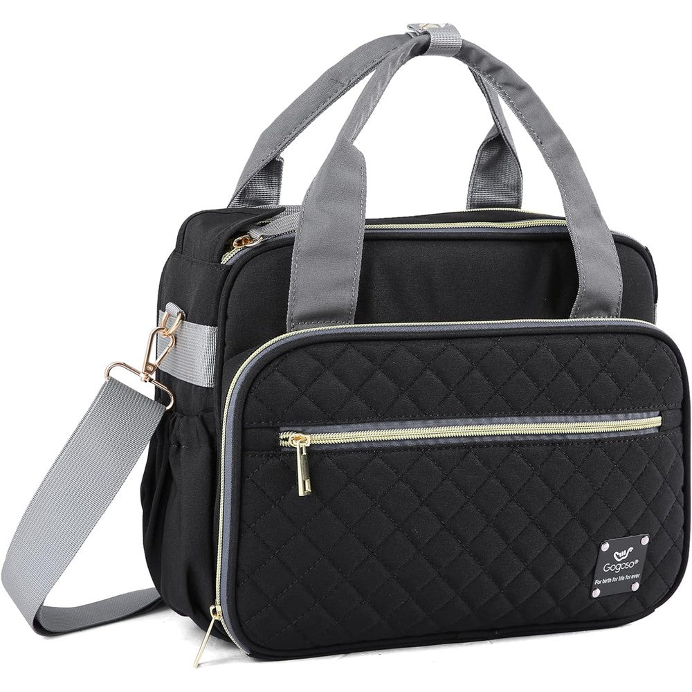 Gogoso crossbody small diaper bag front view black