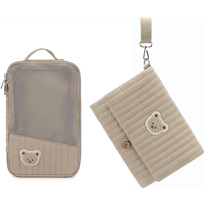 Momigo waterproof baby diaper bag organizer pouches in brown front view