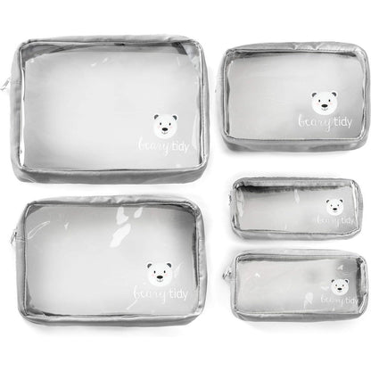 Beary Tidy 5 Piece Diaper Bag Organizer Pouch Set front view with bear logo