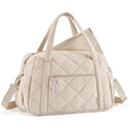Mommore Diaper Bag Tote front view showcasing beige quilted design