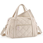 Mommore Diaper Bag Tote front view showcasing beige quilted design