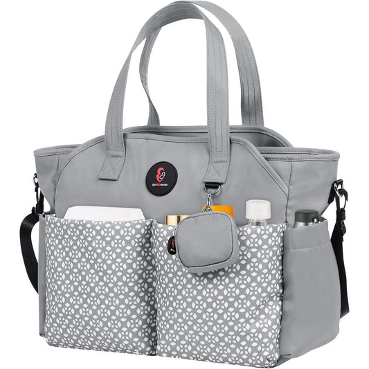 Supromomi diaper bag tote front view in grey