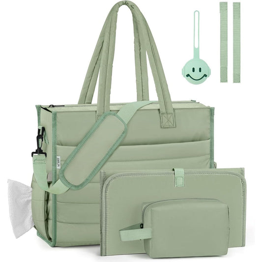 Ibfun diaper bag tote front view with 4 piece set accessories