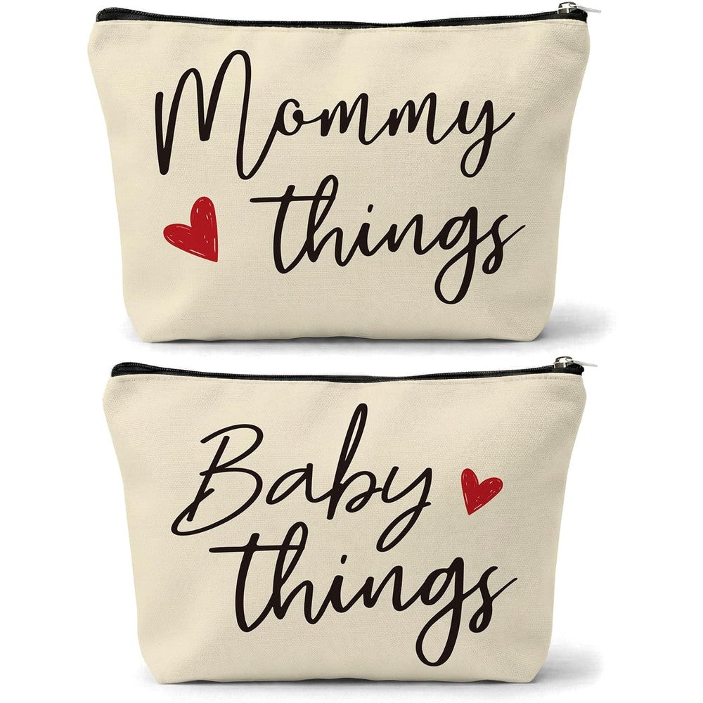 Sahjzk Mommy and Baby matching pouch set in beige front view
