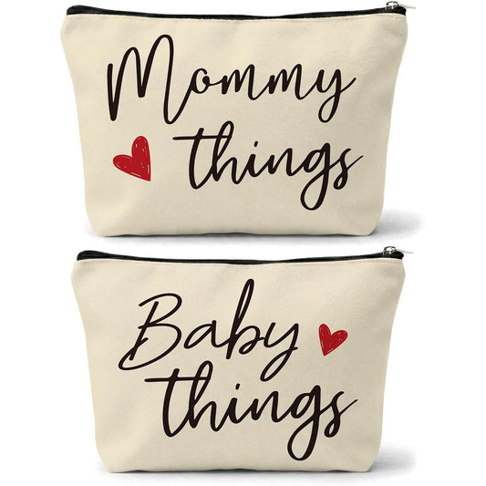 Sahjzk Mommy and Baby matching pouch set in beige front view
