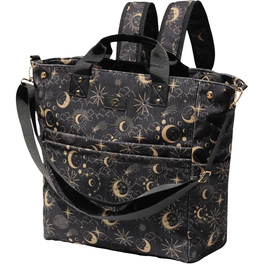 Esvan 3 in 1 diaper tote bag front view with celestial pattern
