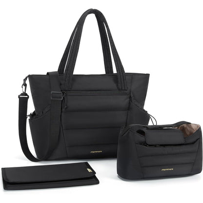 Mommore diaper bag tote front view in black