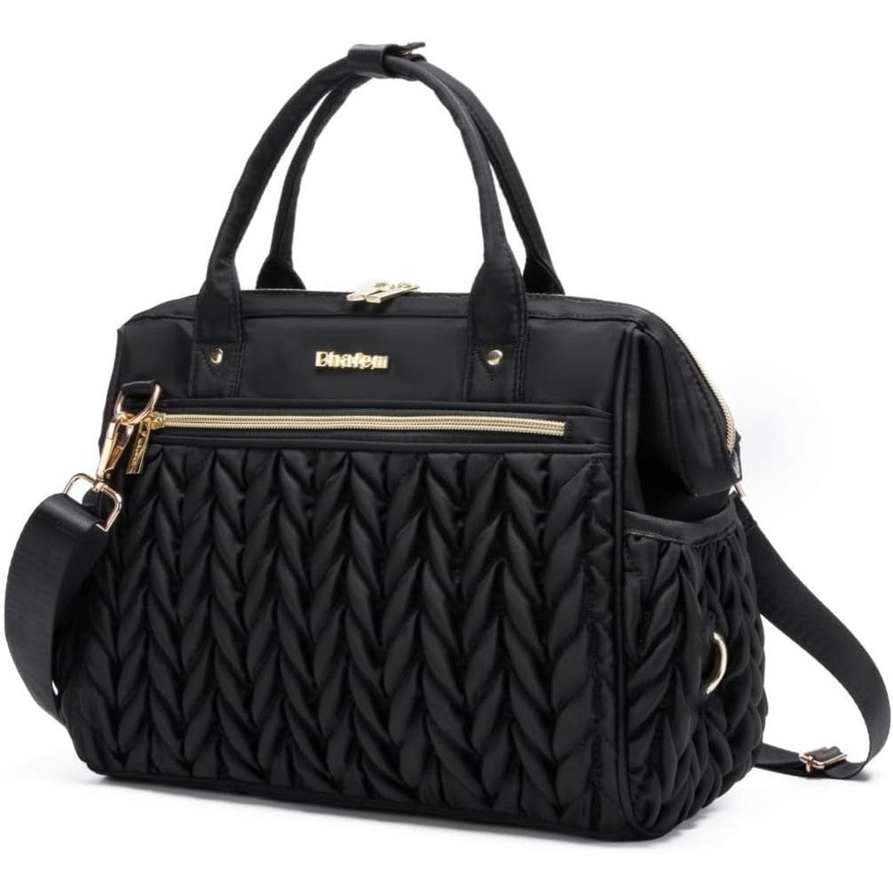 BHAFEM small convertible diaper bag tote front view in black