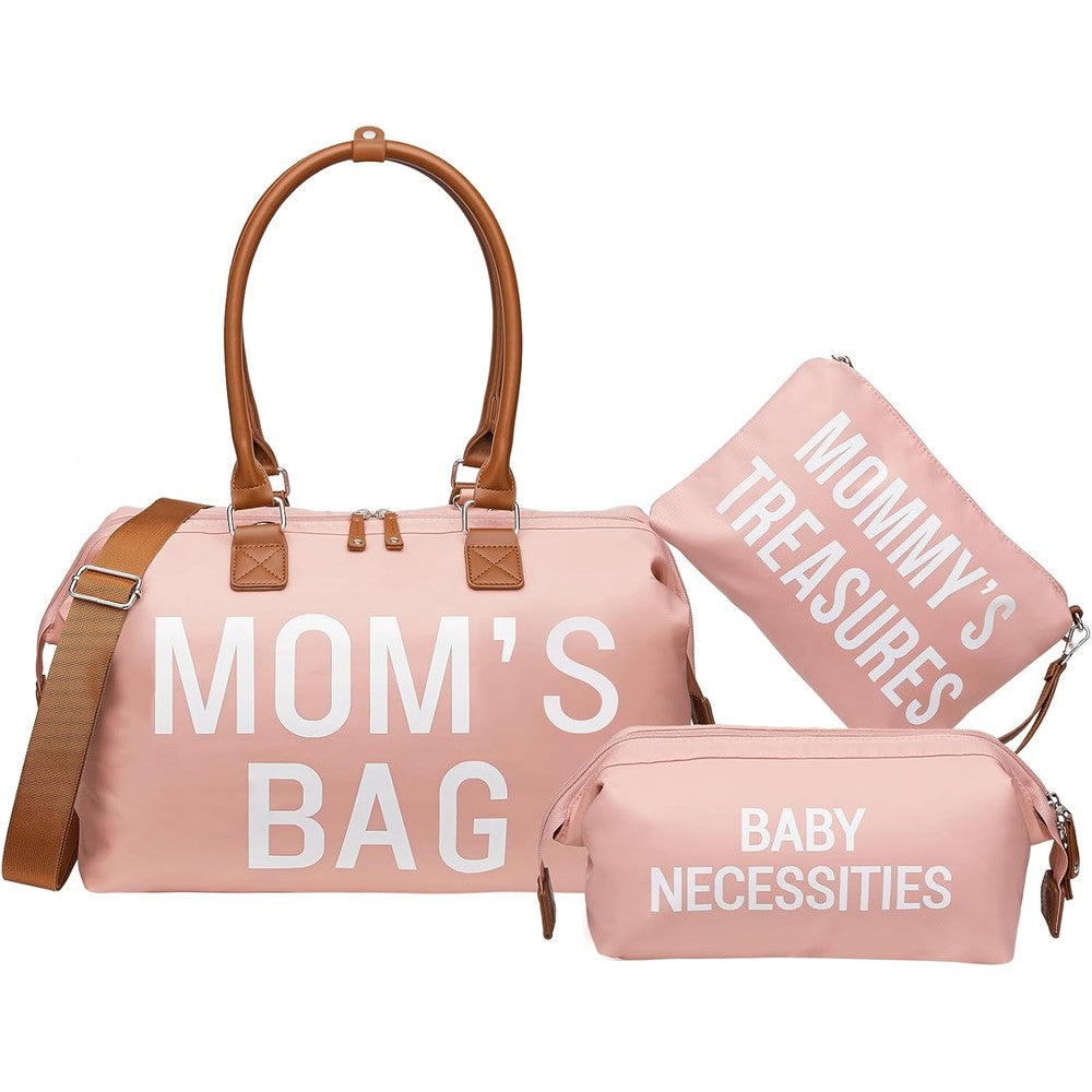 Printe Mommy Diaper Bag Tote front view in pink
