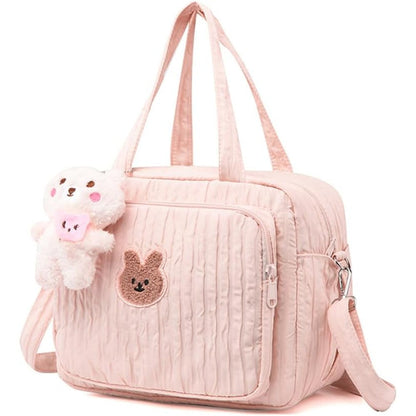 Lushandy baby diaper bag tote front view with teddy bear patch