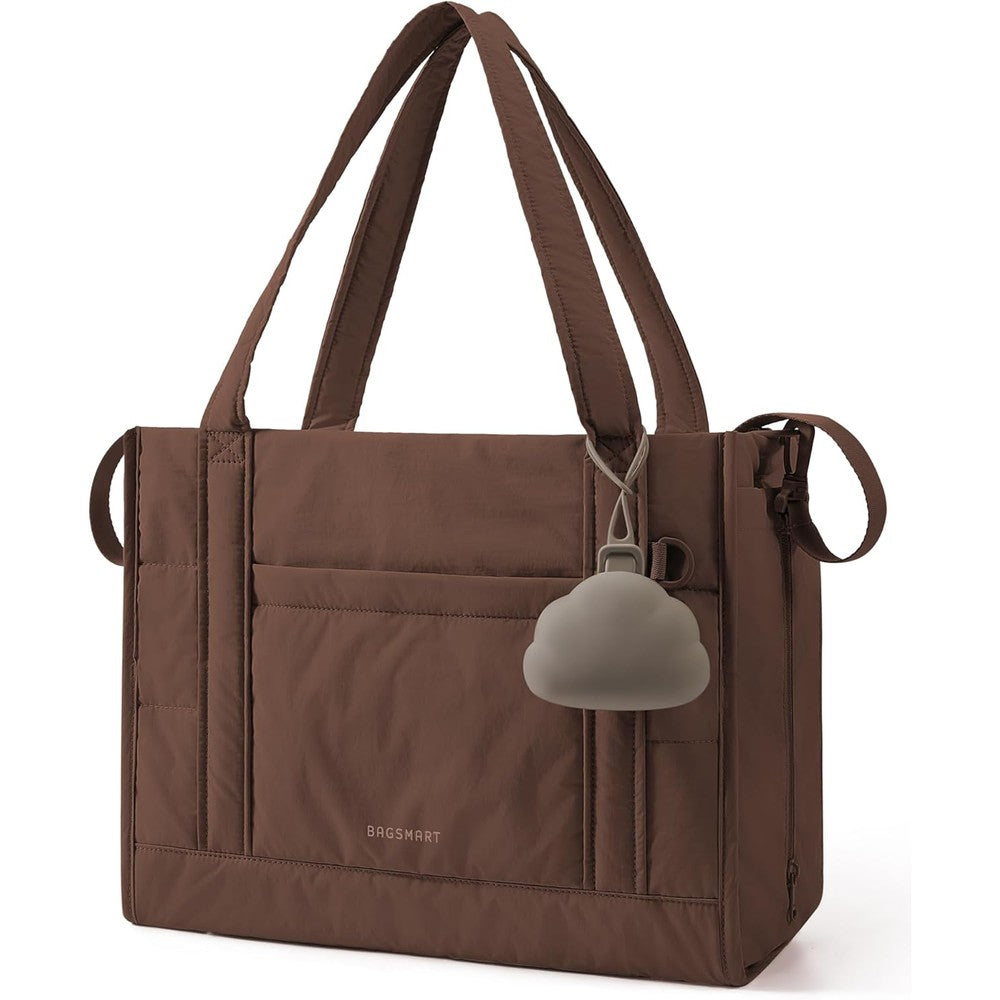 Bagsmart diaper bag tote puffer front view with pacifier case
