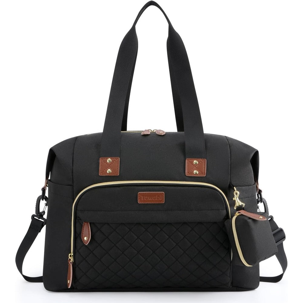 Tuwubi diaper bag tote front view in black