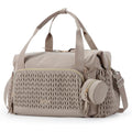 Mommore quilted diaper bag tote front view with pacifier case