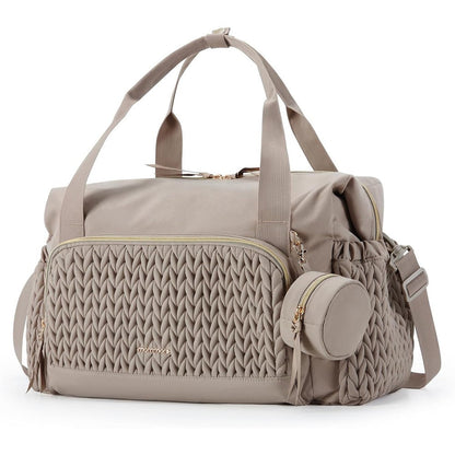 Mommore quilted diaper bag tote front view with pacifier case