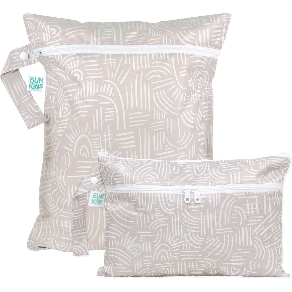Bumkins waterproof wet bag and clutch set in boho beige front view