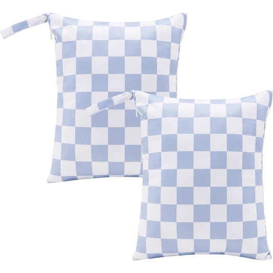 Ohocut blue checkered waterproof wet dry diaper bag front view