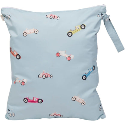 Ali+Oli dual-compartment wet-dry bag front view retro cars pattern