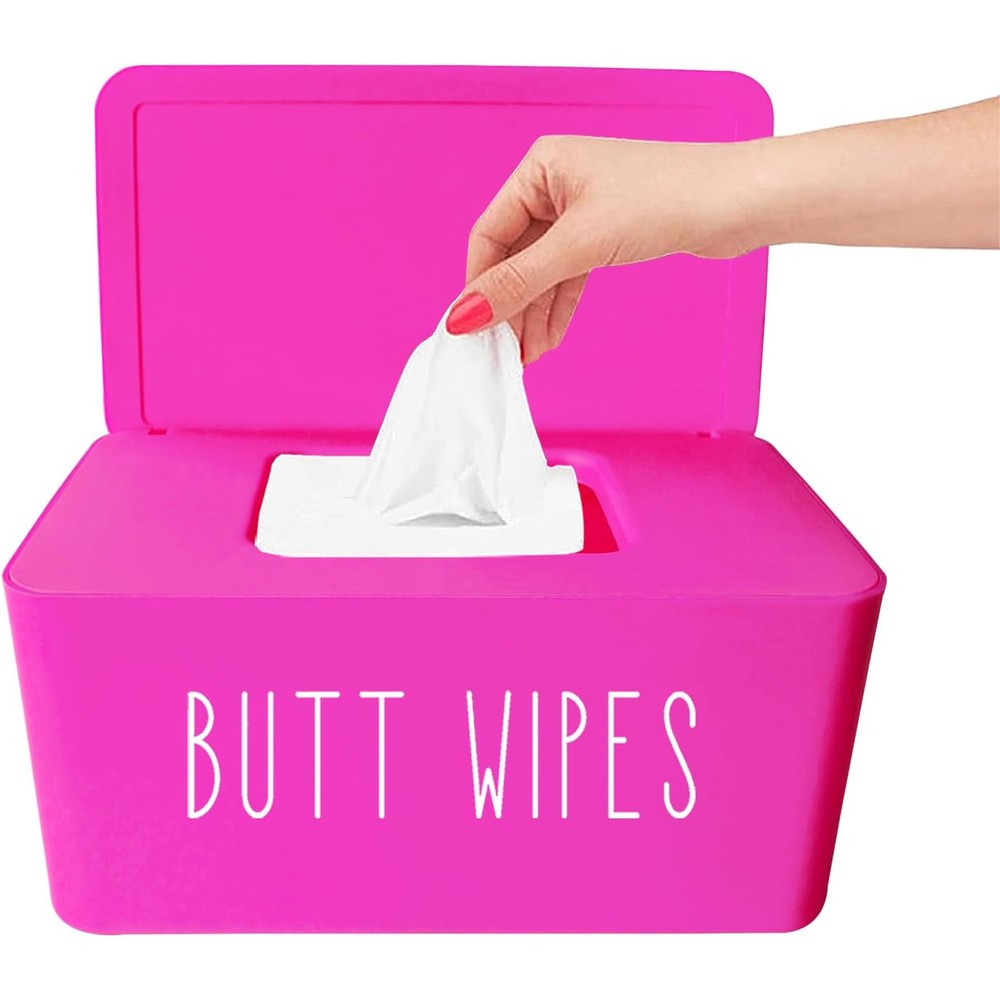 Moorfowl butt wipes dispenser in hot pink front view