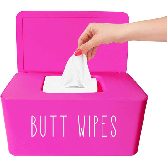 Moorfowl butt wipes dispenser in hot pink front view
