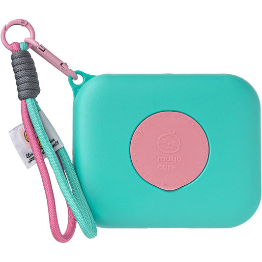 Eraecho baby wipes dispenser front view with green body and pink lid