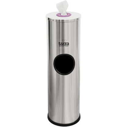 Tazza stainless steel gym wipe dispenser with integrated trash can front view