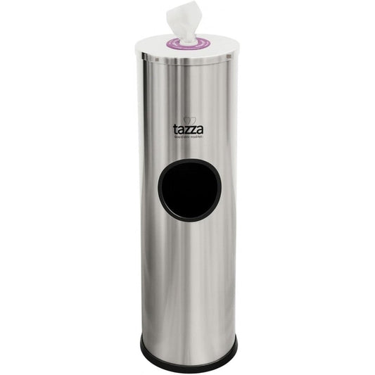 Tazza stainless steel gym wipe dispenser with integrated trash can front view