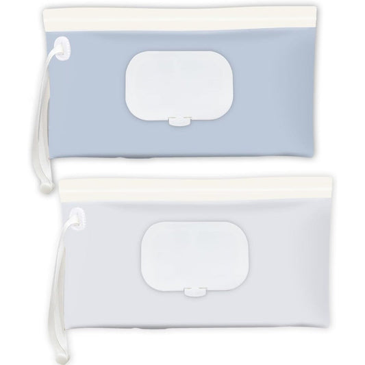 Babyvera baby wipes holder 2 pack front view in blue and beige