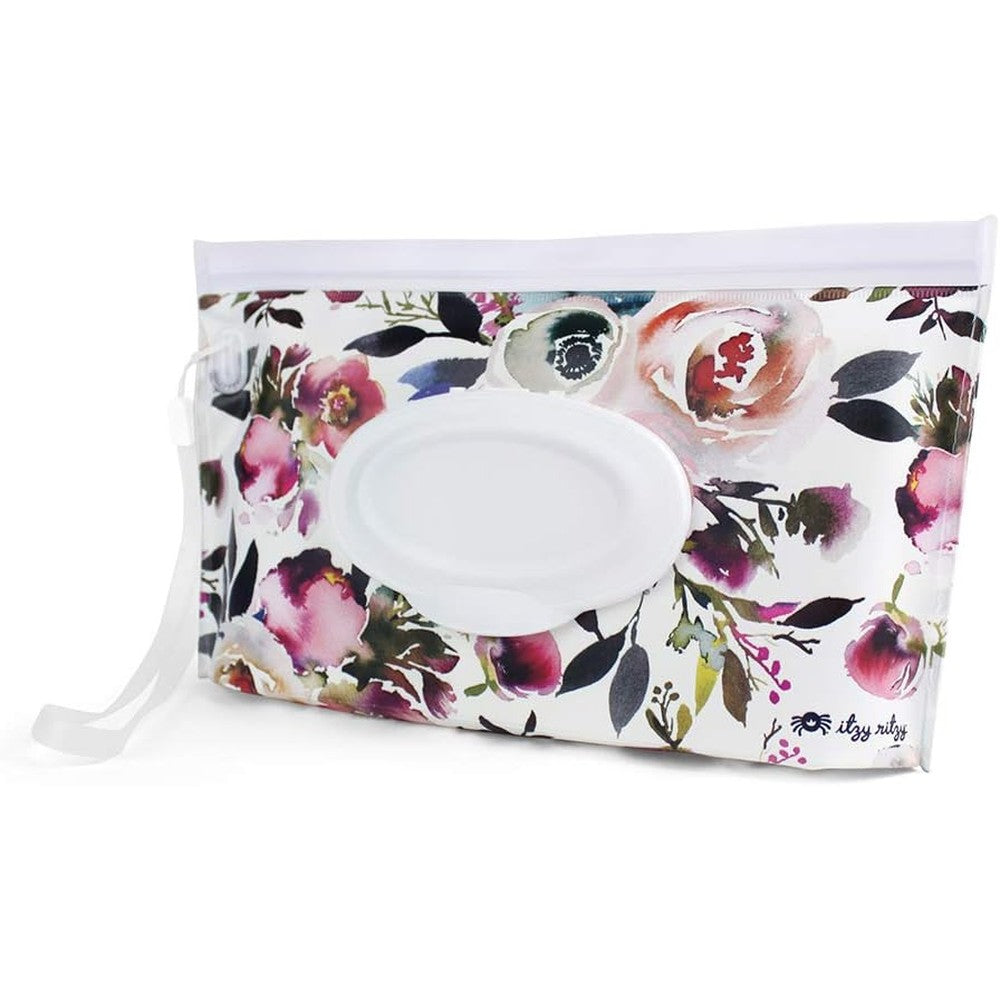 Itzy Ritzy floral travel wipes case front view for portable baby care